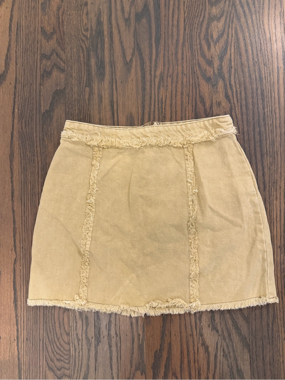Beige Frayed Panel Mini Skirt